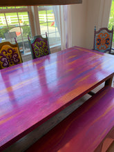 Load image into Gallery viewer, Hand painted dining table with painted leather chairs
