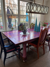 Load image into Gallery viewer, Hand painted dining table with painted leather chairs
