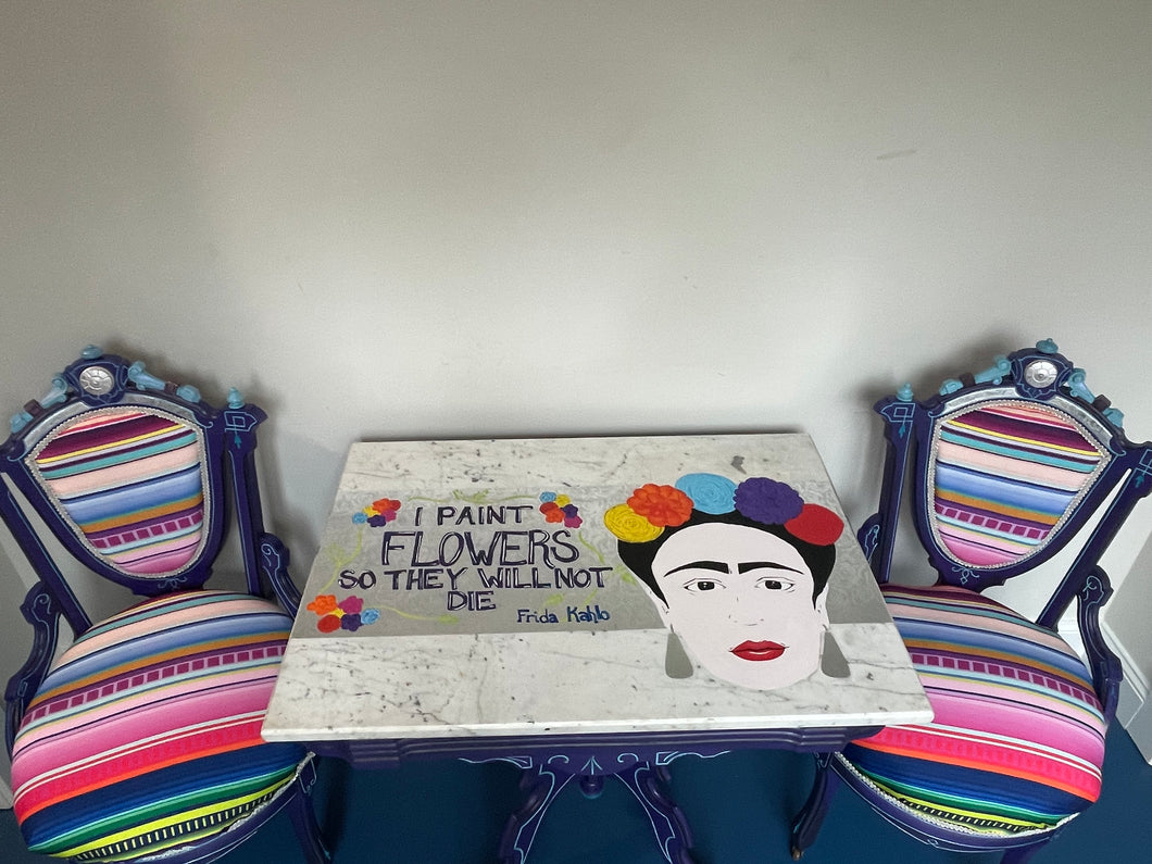 Frida Kahlo Eastlake Marble Table and Chairs